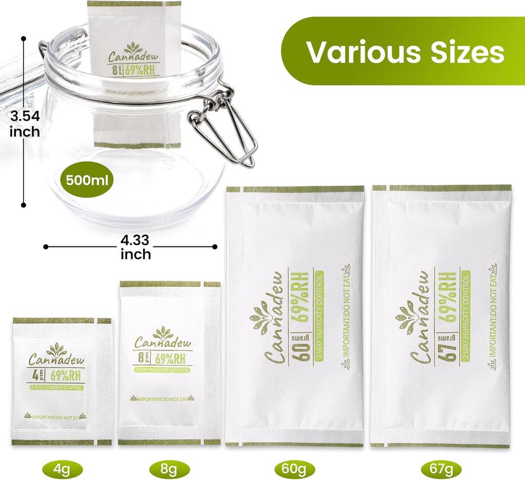 62% RH, 8g (15 Pack) Cannadew Humidity Packs Two-Way Humidity Control Pack - Moisture Absorbers & Hydration Packets for Curing and Storage