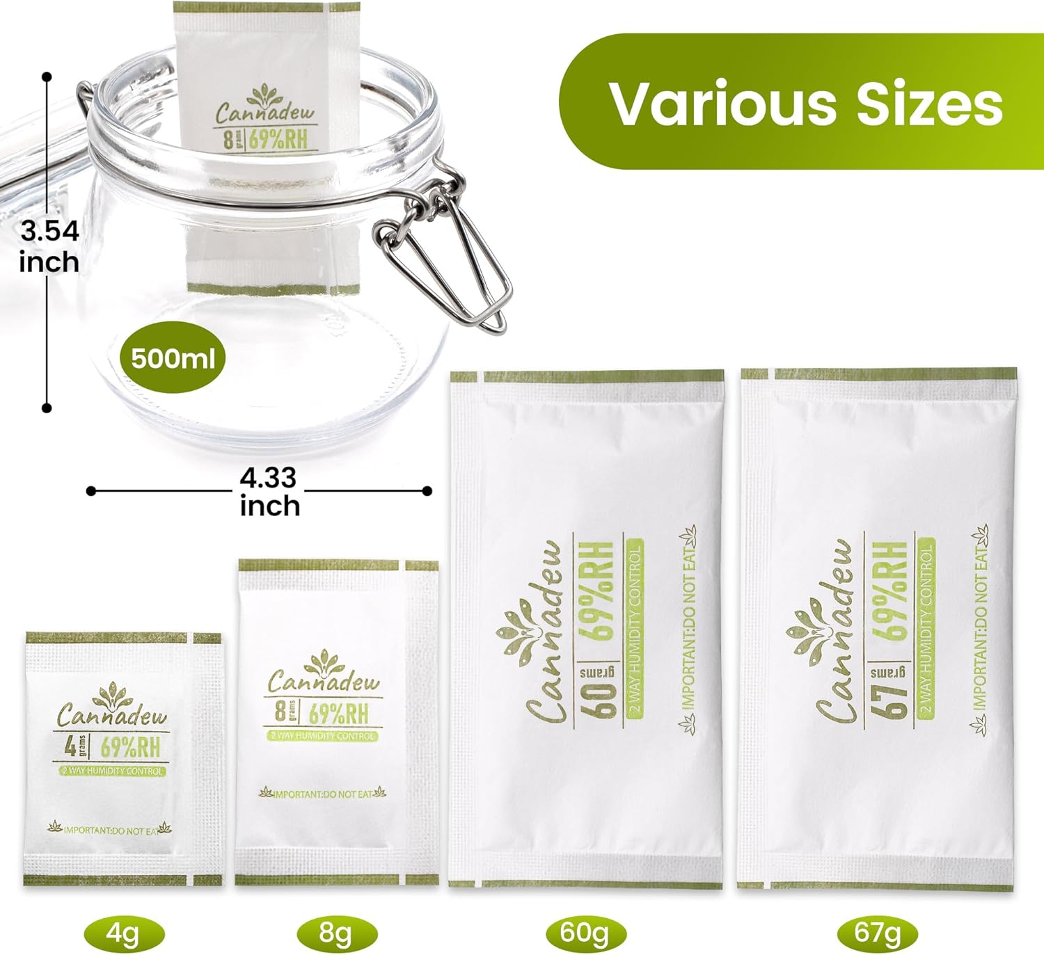 62% RH, 8g (15 Pack) Cannadew Humidity Packs Two-Way Humidity Control Pack - Moisture Absorbers & Hydration Packets for Curing and Storage