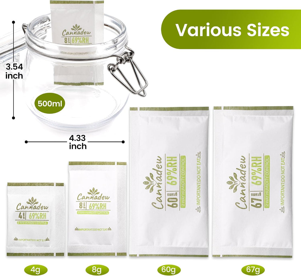 62% RH, 8g (15 Pack) Cannadew Humidity Packs Two-Way Humidity Control Pack - Moisture Absorbers & Hydration Packets for Curing and Storage