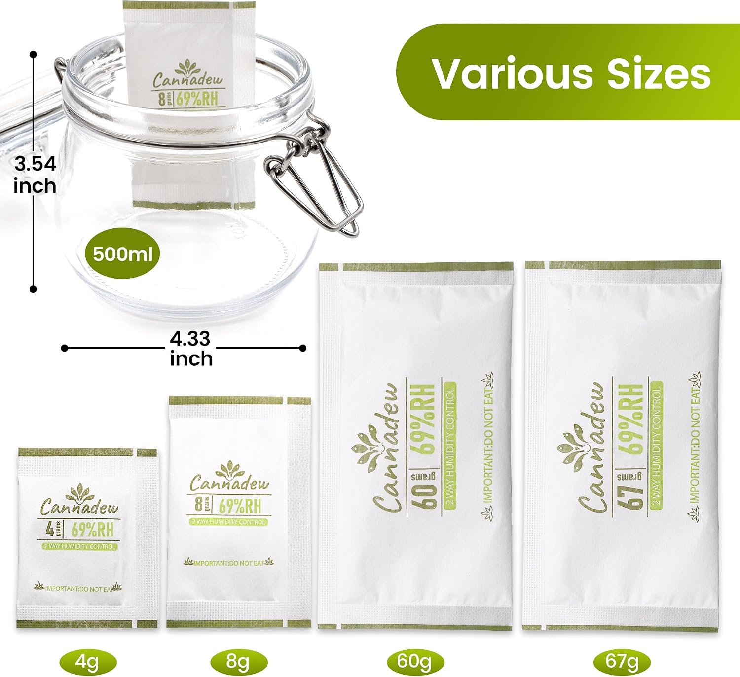 62% RH, 8g (15 Pack) Cannadew Humidity Packs Two-Way Humidity Control Pack - Moisture Absorbers & Hydration Packets for Curing and Storage