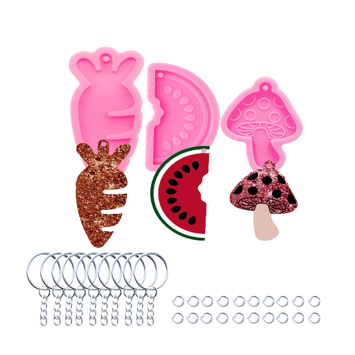 3pc Marijuana Silicone Keychain Mold, Pot Leaf Hemp Resin Epoxy Molds with 10Pc Key Ring (DY0156+DY0156+DY0156+PJ)