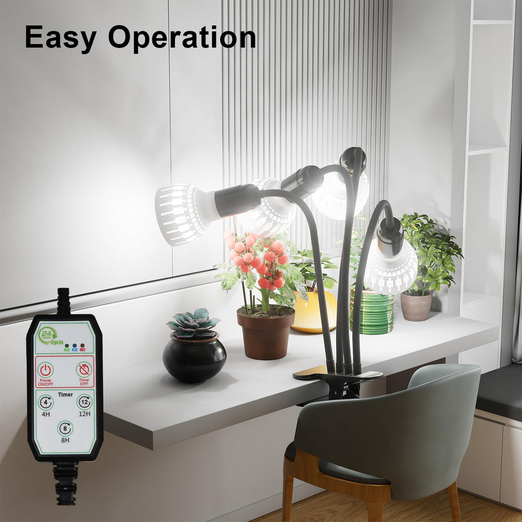 Grow Light,24W (160Watts Equiv) 5000K White Full Spectrum LED Growing Lamp Clip on Desk for Indoor Plants,Bulbs Replaceable & Non-dimmable (Black, 80Watts)