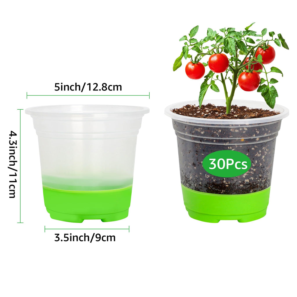 MIXC Clear Nursery Pots with Silicone Base, 4-Inch, 30-Pack | Sturdy Construction, Flexible Base, Drainage Holes, Root and Soil Visibility, Reusable, Seed Starting, Propagation, Green