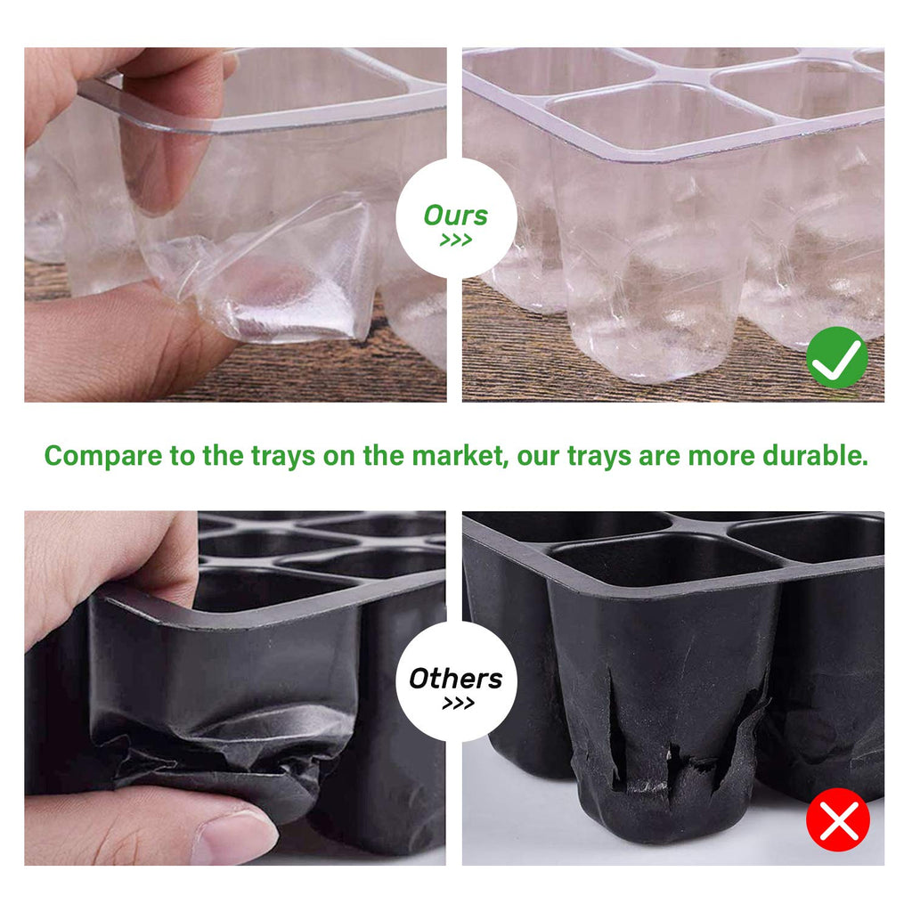 10-Pack Seed Starter Trays, Tall Dome, Base, 12-Cell Tray, Clear | 10 Seedling Kits with Tall Domes for Large Seed Starting. Adjustable Vents, Clear Trays & Heat Mat Compatibility, Indoor Use