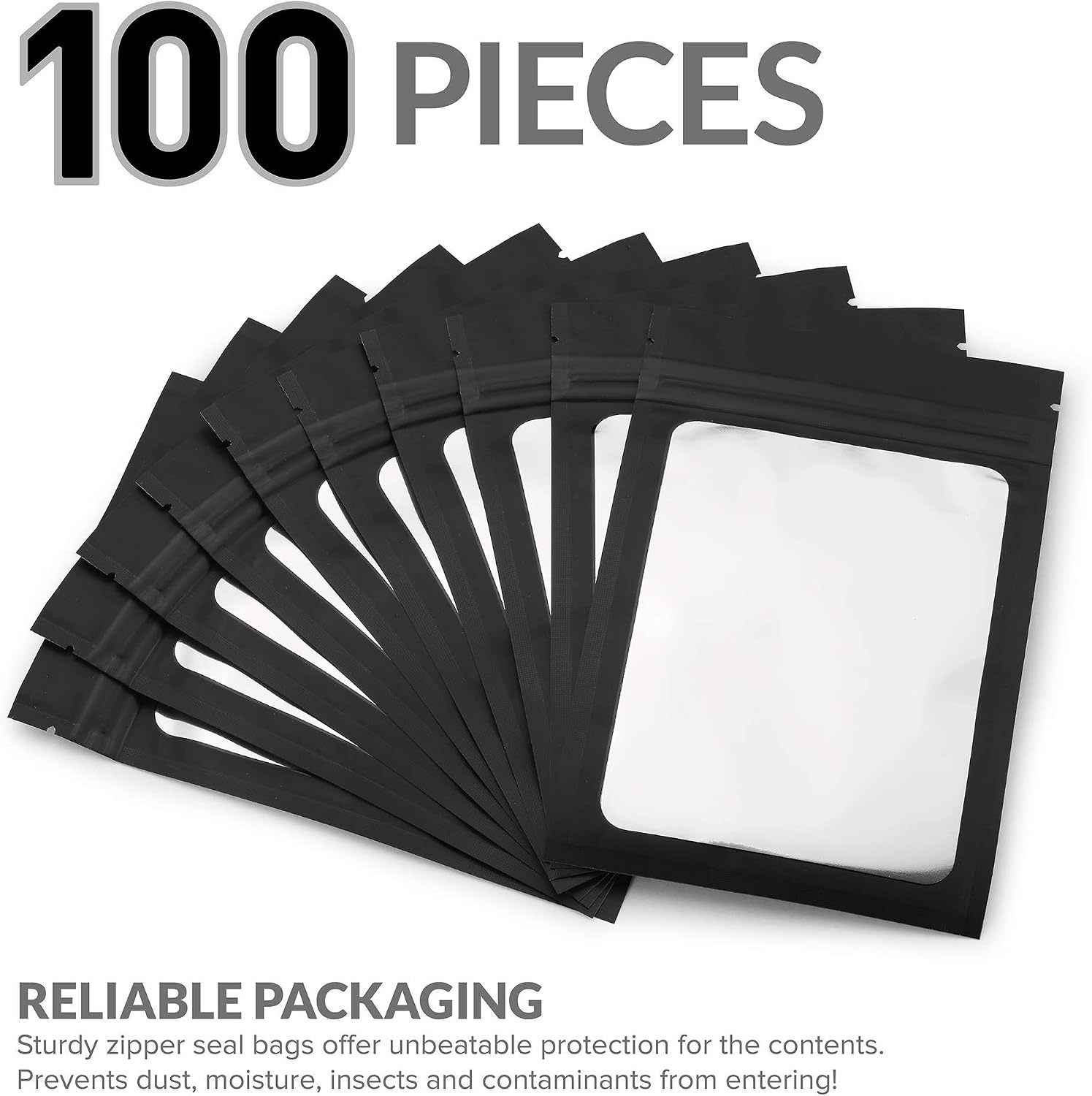 Mylar Bags with Zipper Seal 4 x 6" | 100 Bags | Black | Resealable Heat Seal Bags for Candy and Food Packaging, Medications and Vitamins | For Liquid and Solids (Black, 4" x 6")