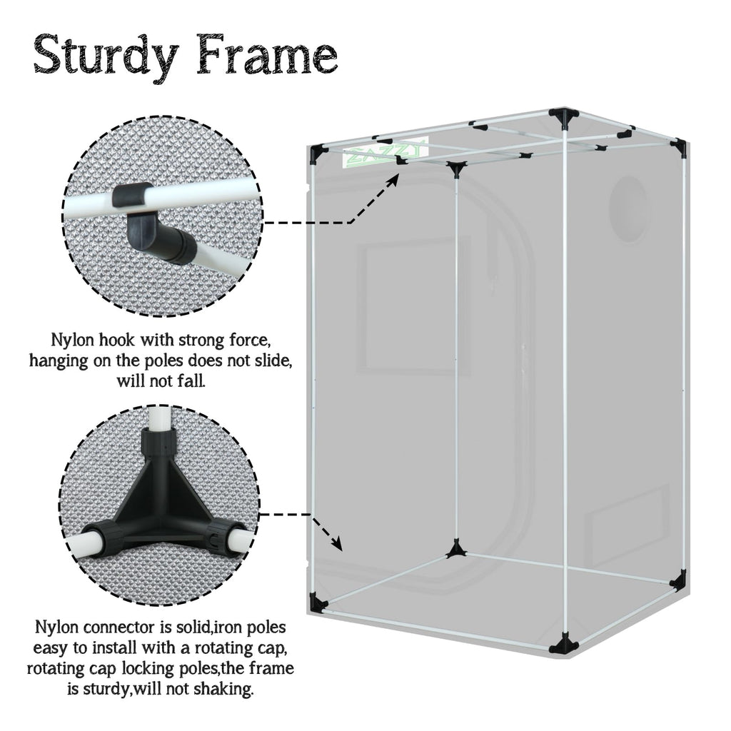 zazzy 3'X3' Grow Tent 32"x32"x63", High Reflective Mylar Growing Tent | Observation Window, Removable Floor Tray and Tool Bag for Planting Indoor Fruit Flower Veg