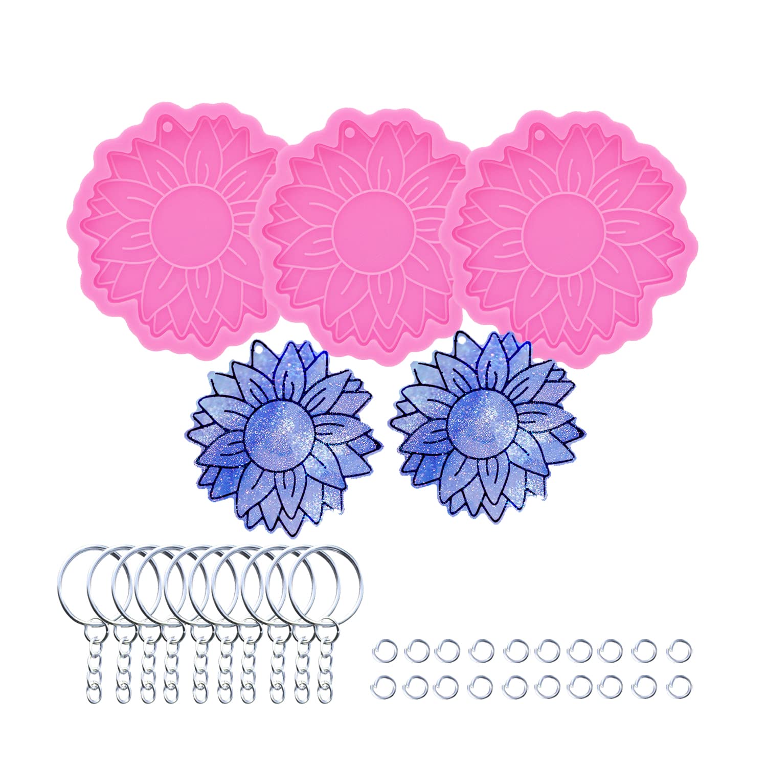 3pc Marijuana Silicone Keychain Mold, Pot Leaf Hemp Resin Epoxy Molds with 10Pc Key Ring (DY0156+DY0156+DY0156+PJ)