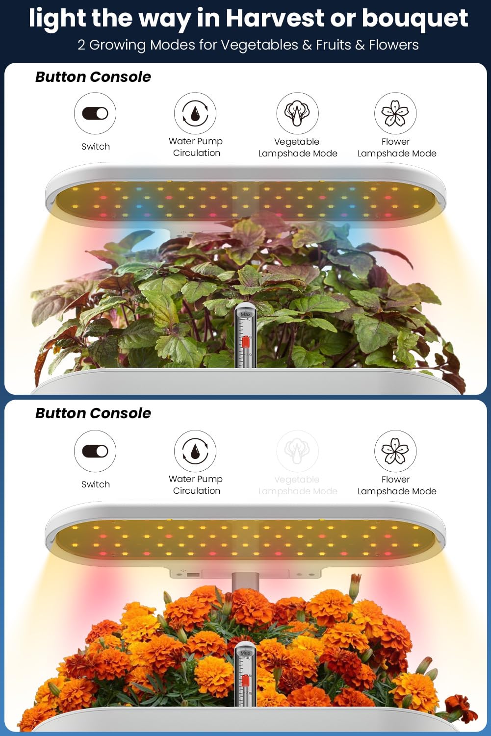 inbloom 12 Pods Hydroponics Growing System Kit, Herb Garden Planter Indoor Kit, Indoor Gardening Hydroponics Growing System with 4.2L Water Pump, Height Adjustable, Gifts for Woman, Transparent Black