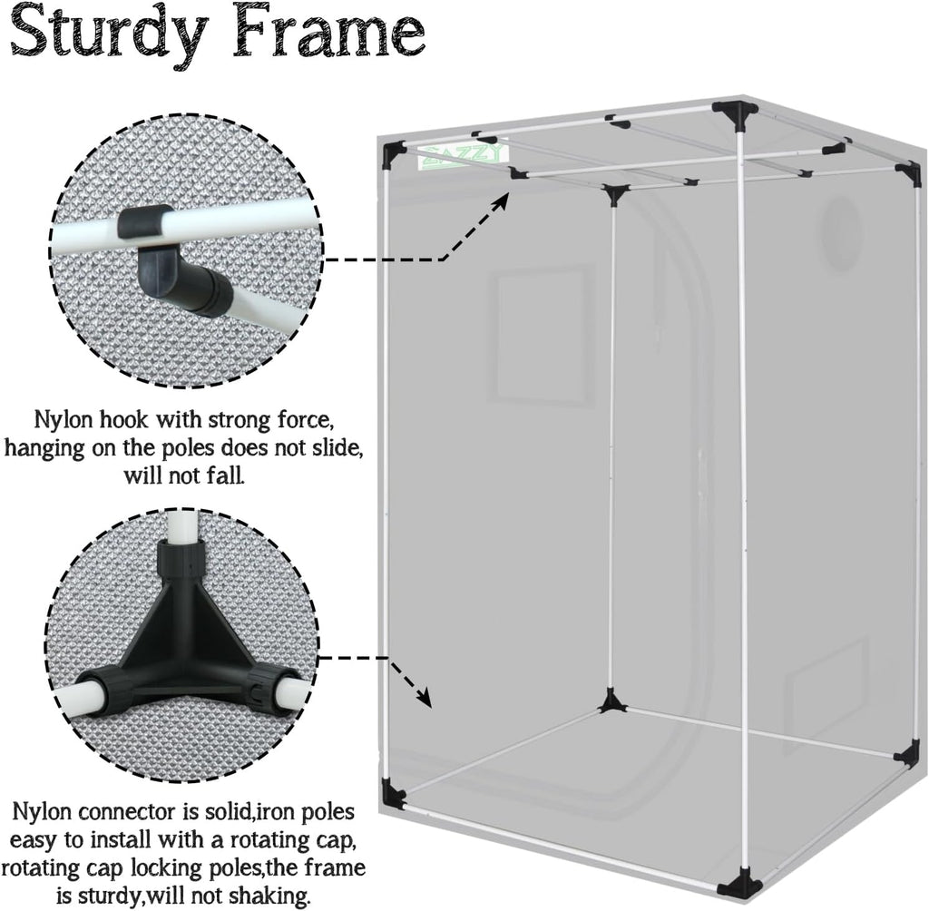 zazzy 3'X3' Grow Tent 32"x32"x63", High Reflective Mylar Growing Tent | Observation Window, Removable Floor Tray and Tool Bag for Planting Indoor Fruit Flower Veg