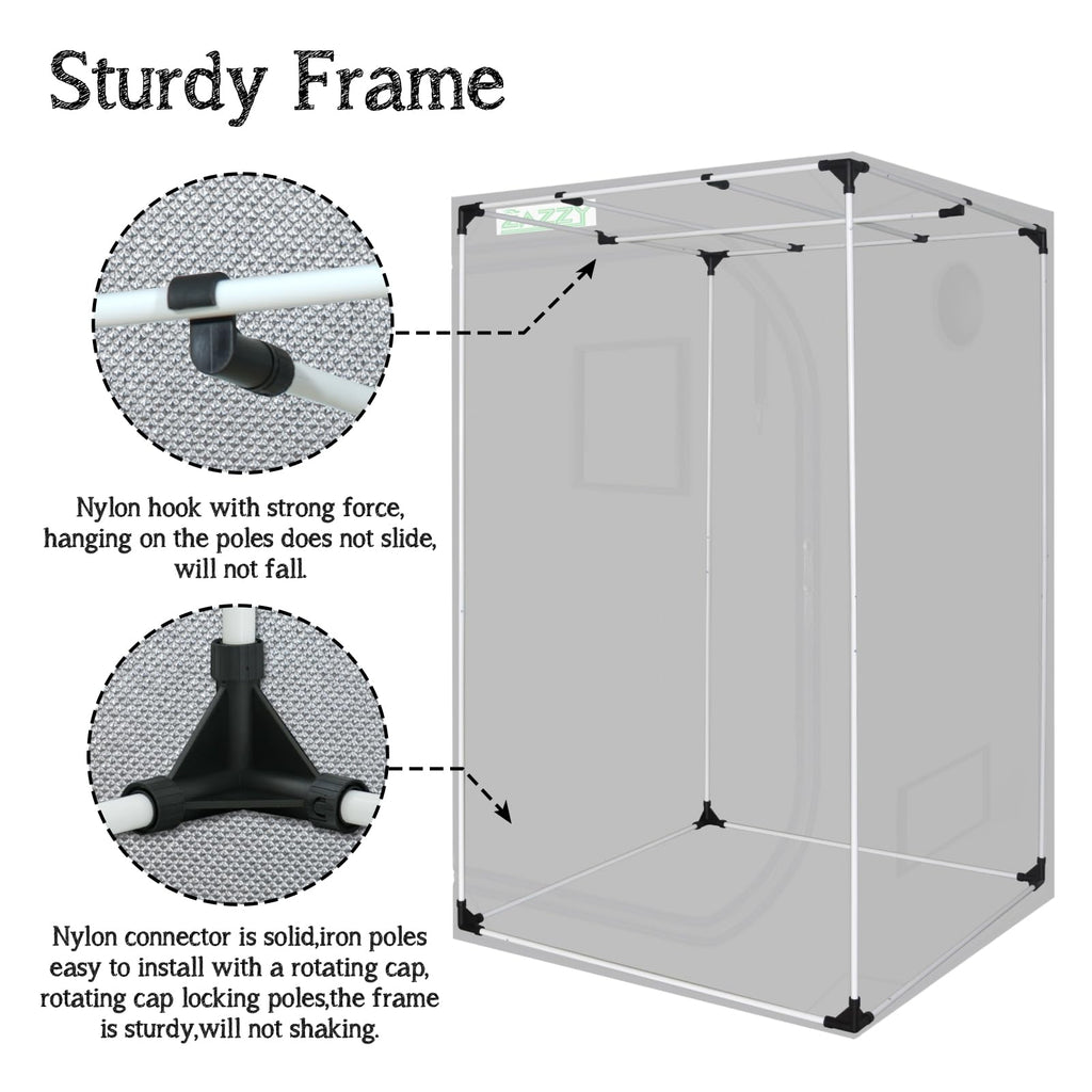zazzy 3'X3' Grow Tent 32"x32"x63", High Reflective Mylar Growing Tent | Observation Window, Removable Floor Tray and Tool Bag for Planting Indoor Fruit Flower Veg