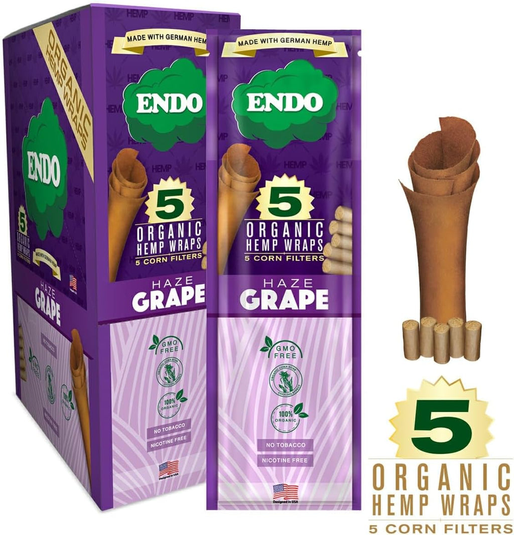 ENDO - Organic Hemp Wraps - Sealed Box - Various Flavors - 75 (15 x 5) Hemp Wraps per Box (Haze Grape)