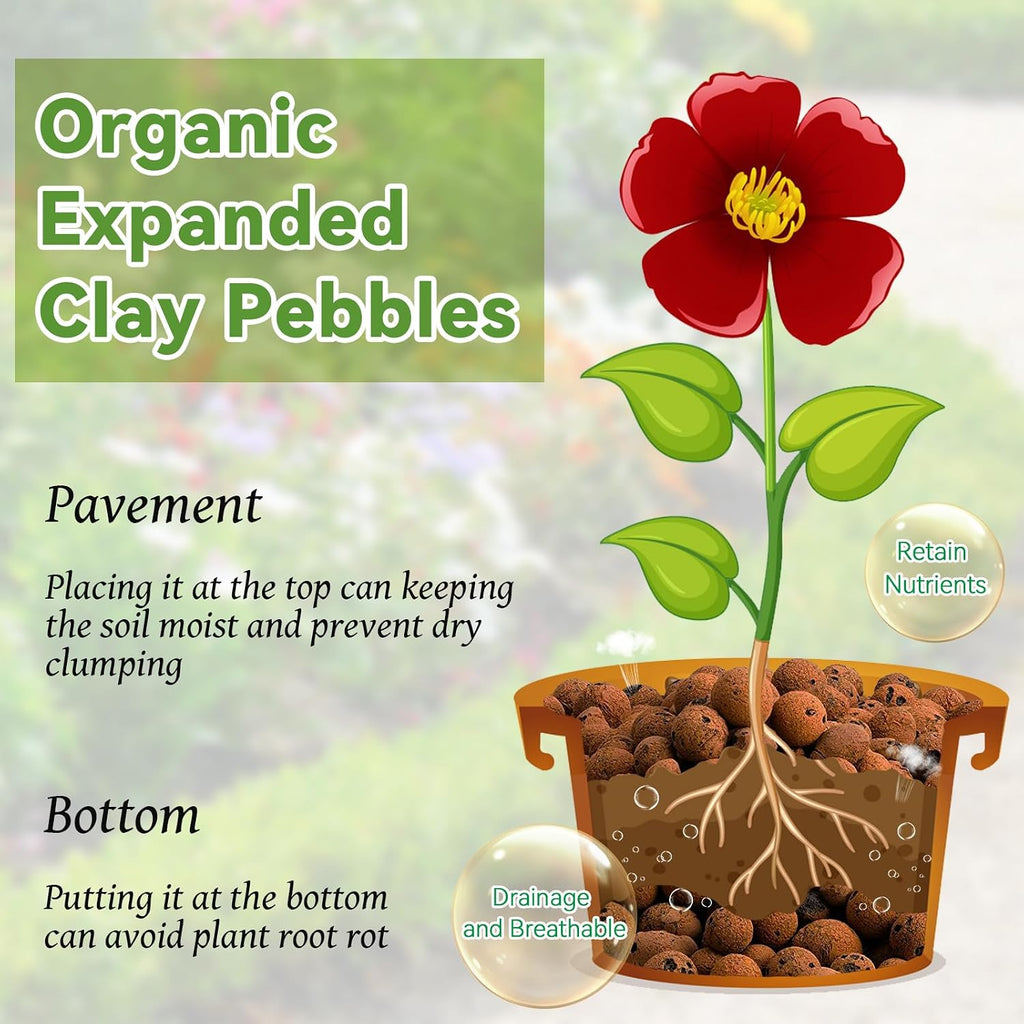 Riare 16LB Organic Leca Clay Pebbles for Plants, 4-16mm Drainage Leca Balls | Reusable, Aeration Lightweight Clay Balls, Moisture Retention for Hydroponics, Orchids, Succulents, Terrariums, Propagation