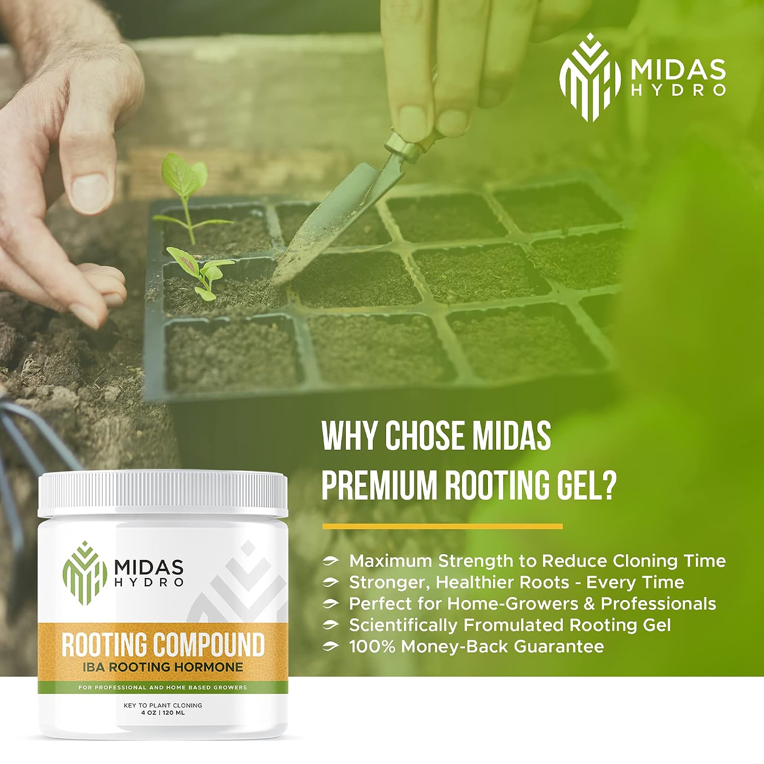 Rooting Hormone for Cuttings – .35 IBA Rooting Hormone - Cloning Gel Key to Plant Cloning - Midas Hydro Fast Growth Progatating Gel for Cuttings - Rooting Gel for Professional and Home Based Growers