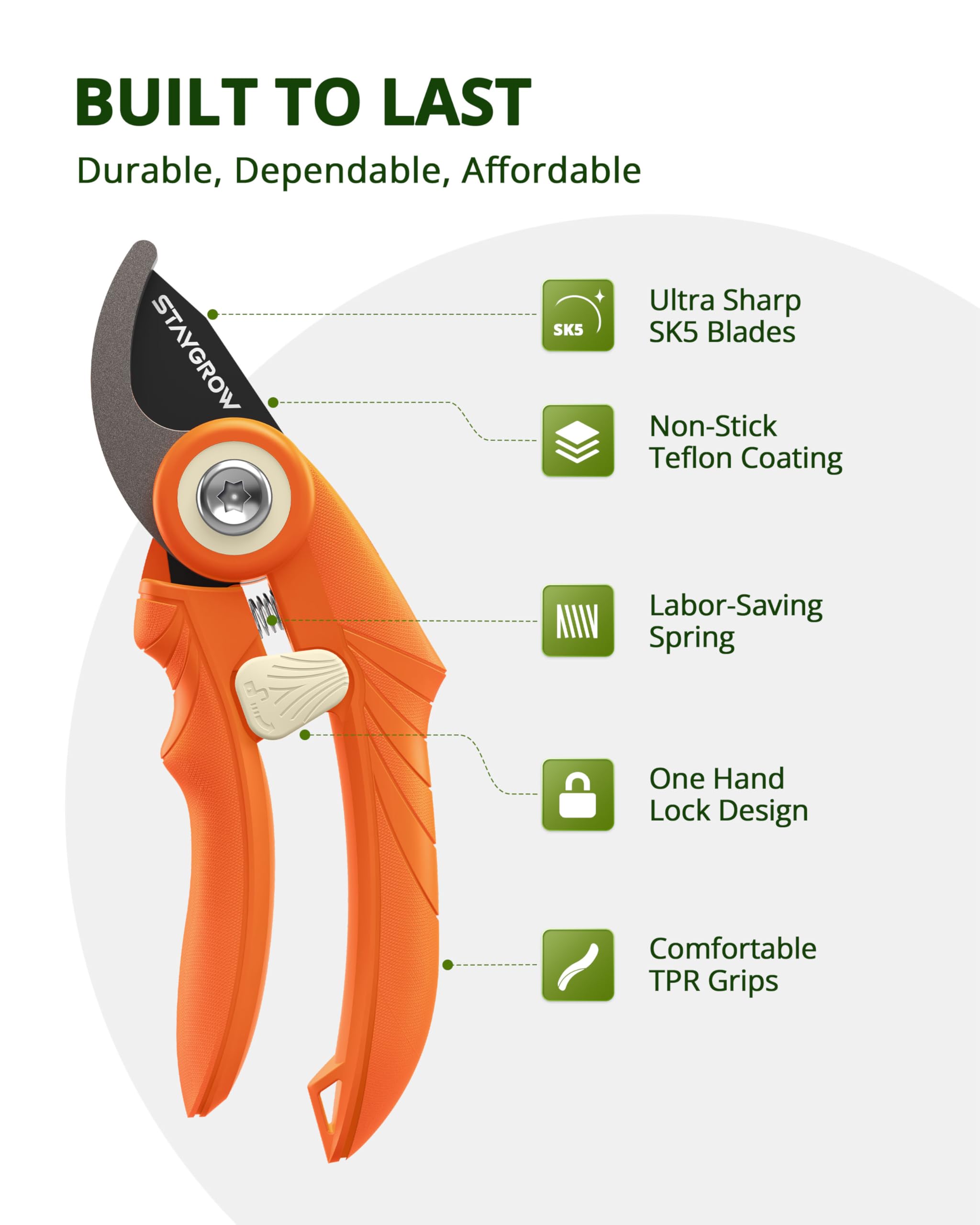 2pcs 6.5" Pruning Shears for Gardening Ultra Sharp Garden Scissors | Plant Snips for Precise Cuts, Stainless Steel Bonsai Clippers with Spring Loaded, Garden Shears (1pc Straight & 1pc Curved)