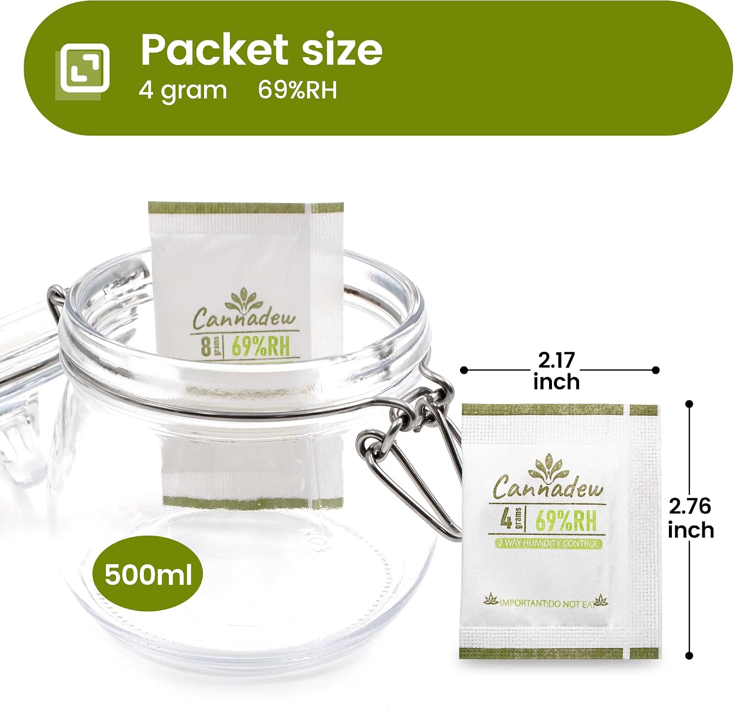 62% RH, 8g (15 Pack) Cannadew Humidity Packs Two-Way Humidity Control Pack - Moisture Absorbers & Hydration Packets for Curing and Storage