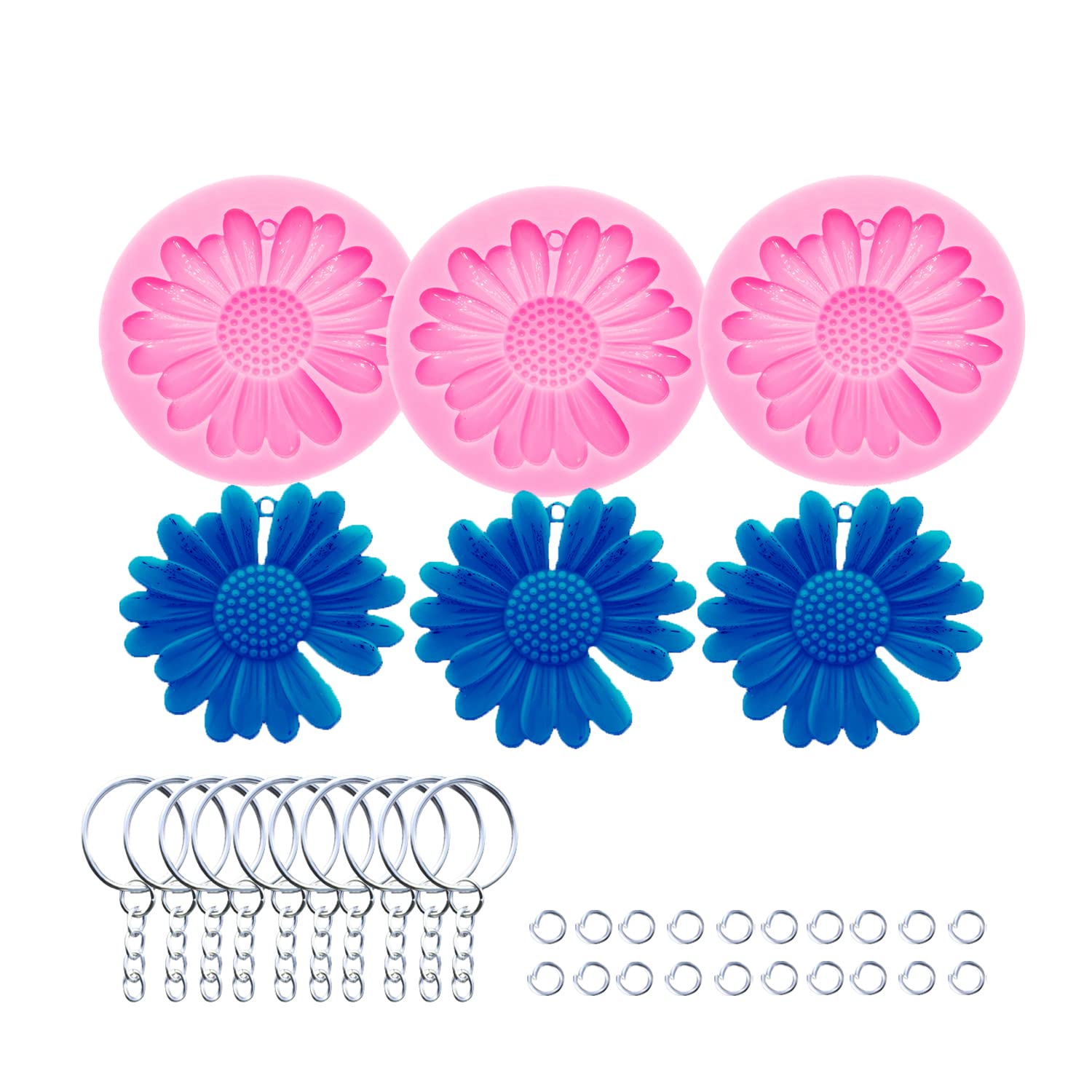 3pc Marijuana Silicone Keychain Mold, Pot Leaf Hemp Resin Epoxy Molds with 10Pc Key Ring (DY0156+DY0156+DY0156+PJ)