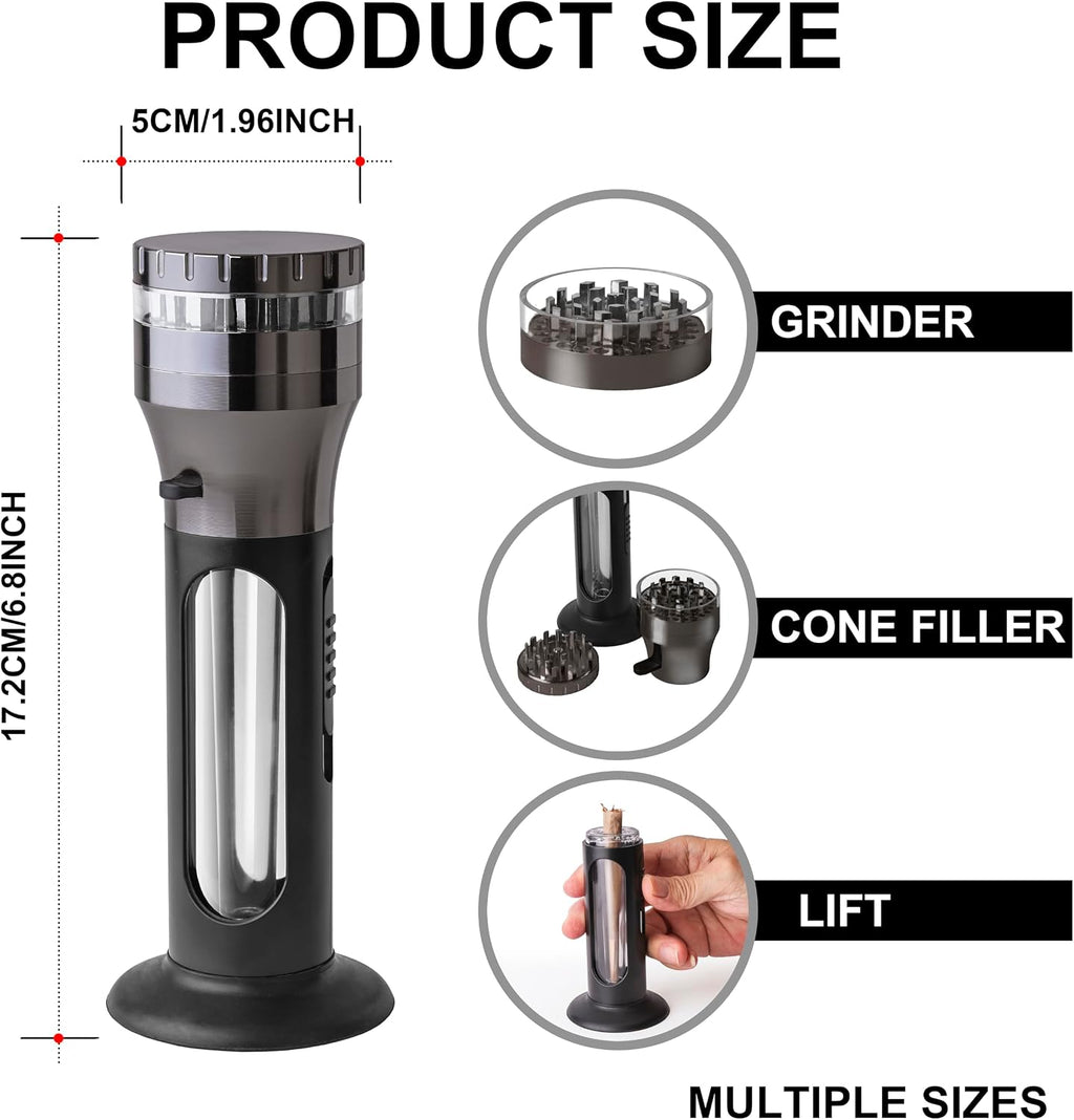 2 in 1 Herb Grinder Cone Loader Grinder Roller, Portable Grinder and Cone Filler, All in One Rolling Machine for King Size, Kitchen Use