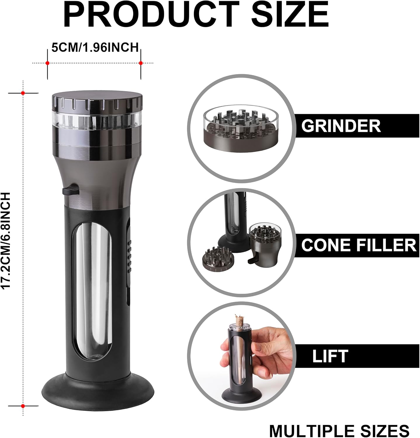 2 in 1 Herb Grinder Cone Loader Grinder Roller, Portable Grinder and Cone Filler, All in One Rolling Machine for King Size, Kitchen Use