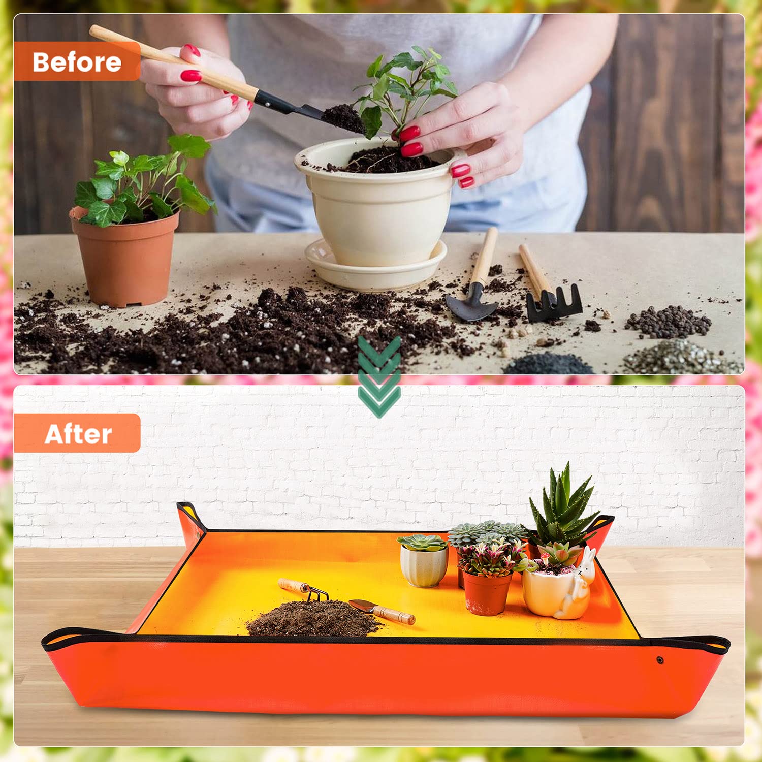 Repotting Mat for Indoor Plant Transplanting Control Mess, 26.8"X26.8" Waterproof Succulent Potting Mat Square Planting Tray Soil Change Mat Gardening Gifts for Plant Lovers
