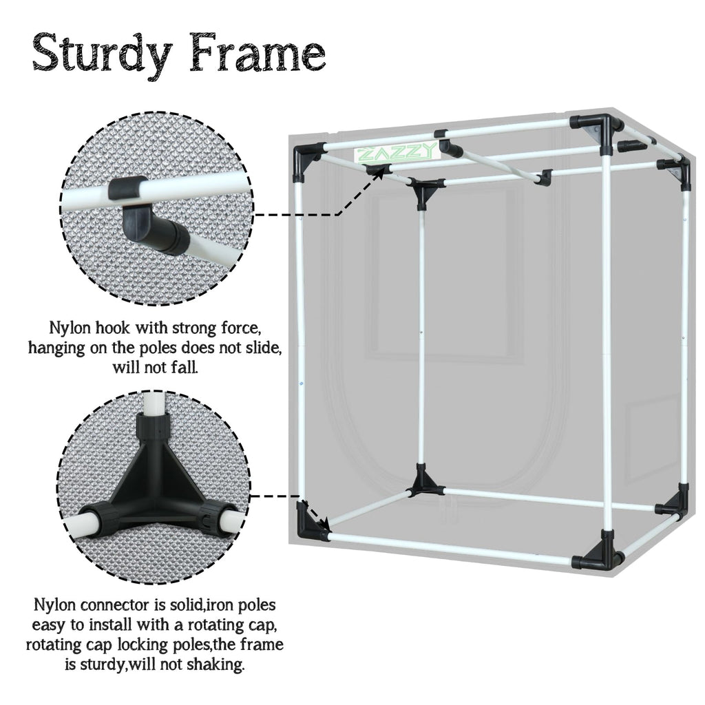 zazzy 3'X3' Grow Tent 32"x32"x63", High Reflective Mylar Growing Tent | Observation Window, Removable Floor Tray and Tool Bag for Planting Indoor Fruit Flower Veg