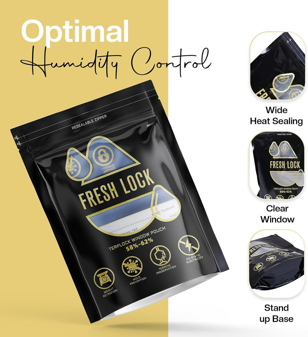 1 oz Curing Bags 9.05x6.3 in - 20 Pack Smell-Proof Cure Bags 58-62% RH Humidity Control - Heat Sealable Windowed Herb Storage Pouches for Small Batches
