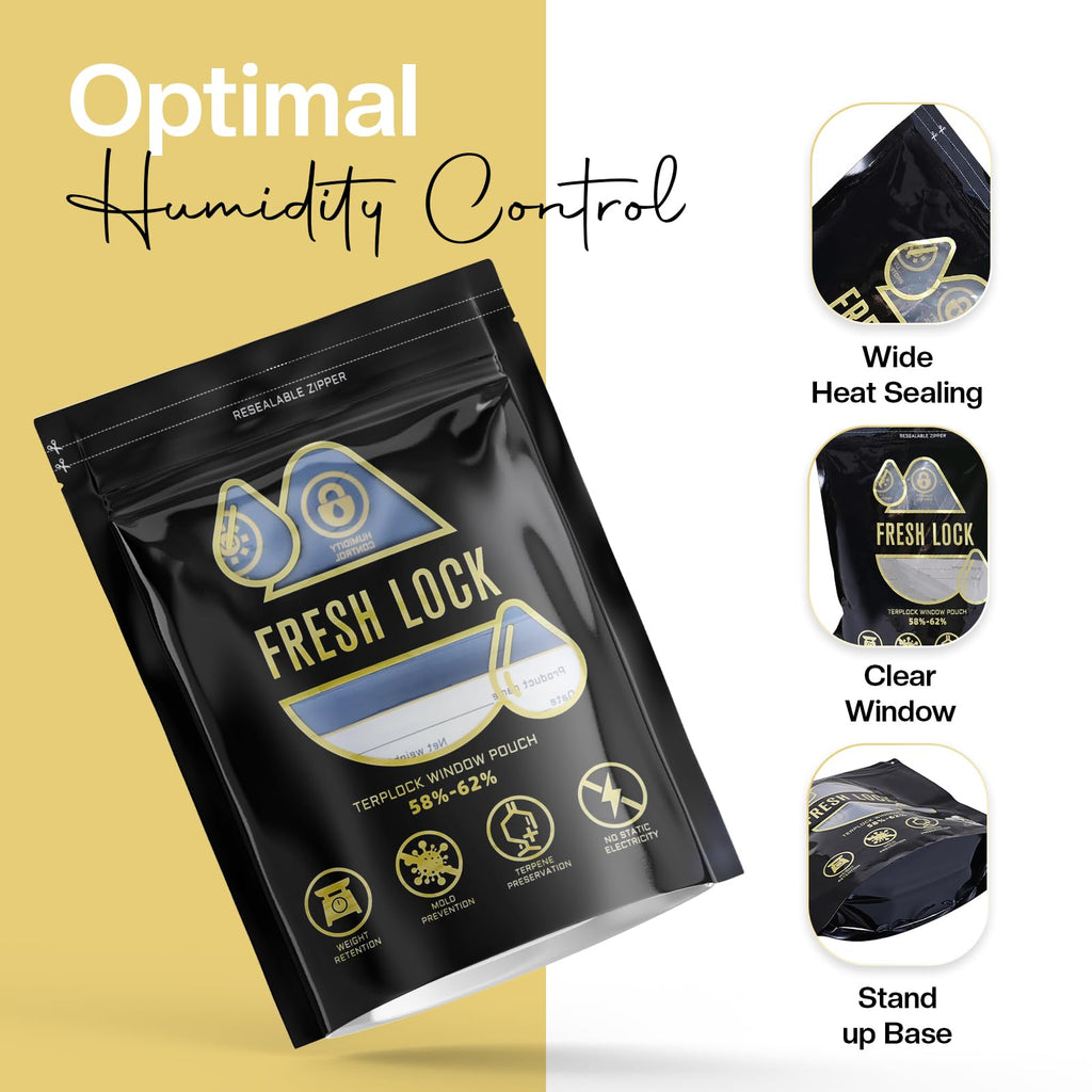 1 oz Curing Bags 9.05x6.3 in - 20 Pack Smell-Proof Cure Bags 58-62% RH Humidity Control - Heat Sealable Windowed Herb Storage Pouches for Small Batches