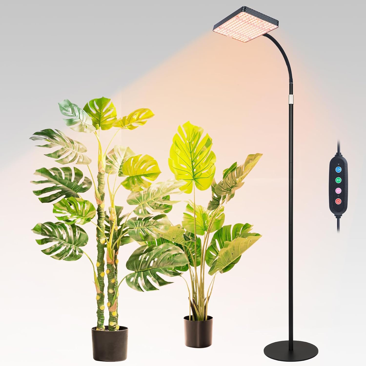 FECiDA 2026 Floor Lamp Grow Light, Standing Grow Lights with Stable Round Base for Tall Indoor Plants, Bonsai Tree, Monstera, 4/8/12/16/20 Hr Timer, 25 Watt Power Draw, 40"-76" Height Adjustable