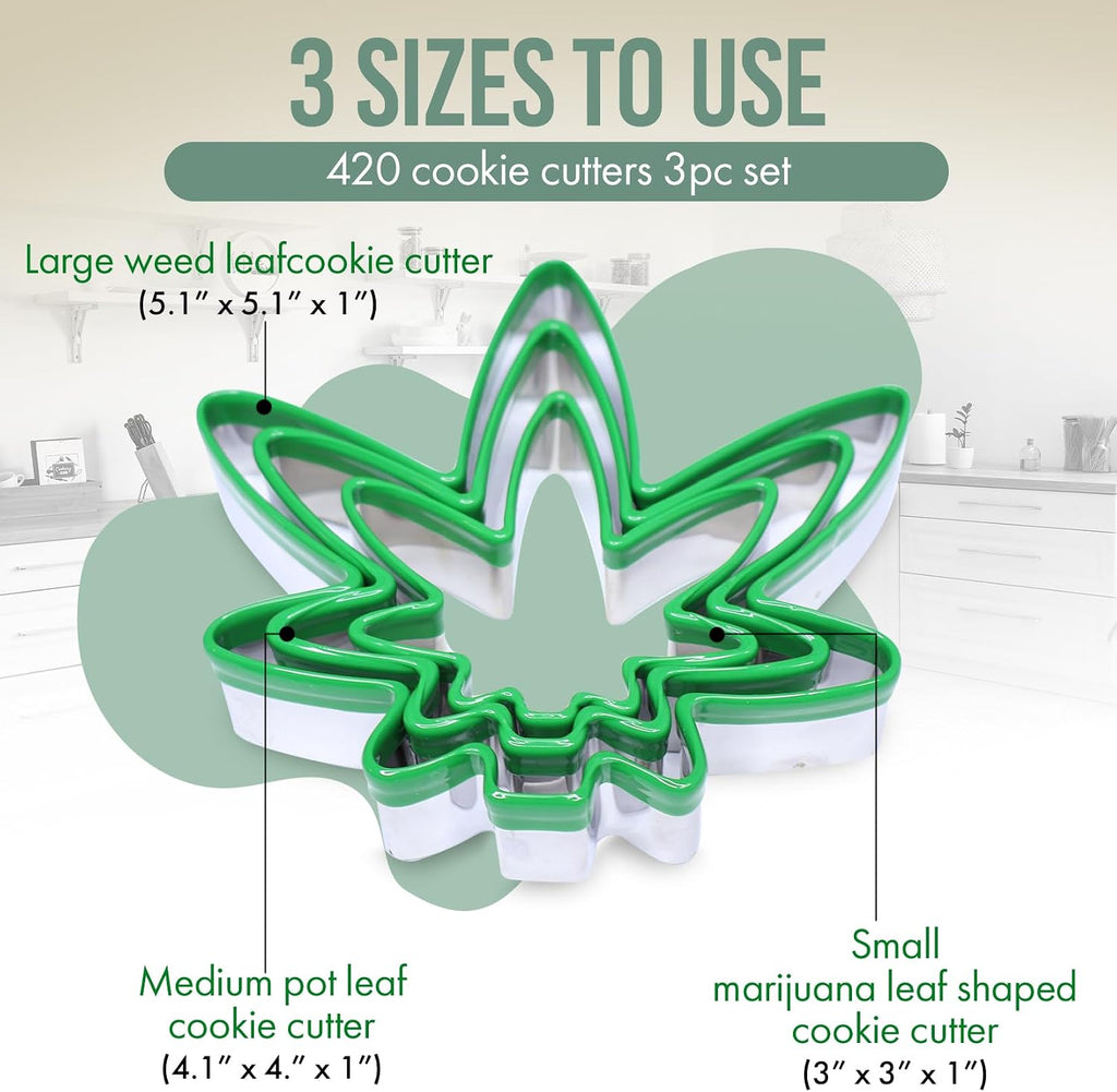 HELLO HIGH 3pc Leaf Cookie Cutters, 420 Baking Supplies & Fondant Stencils