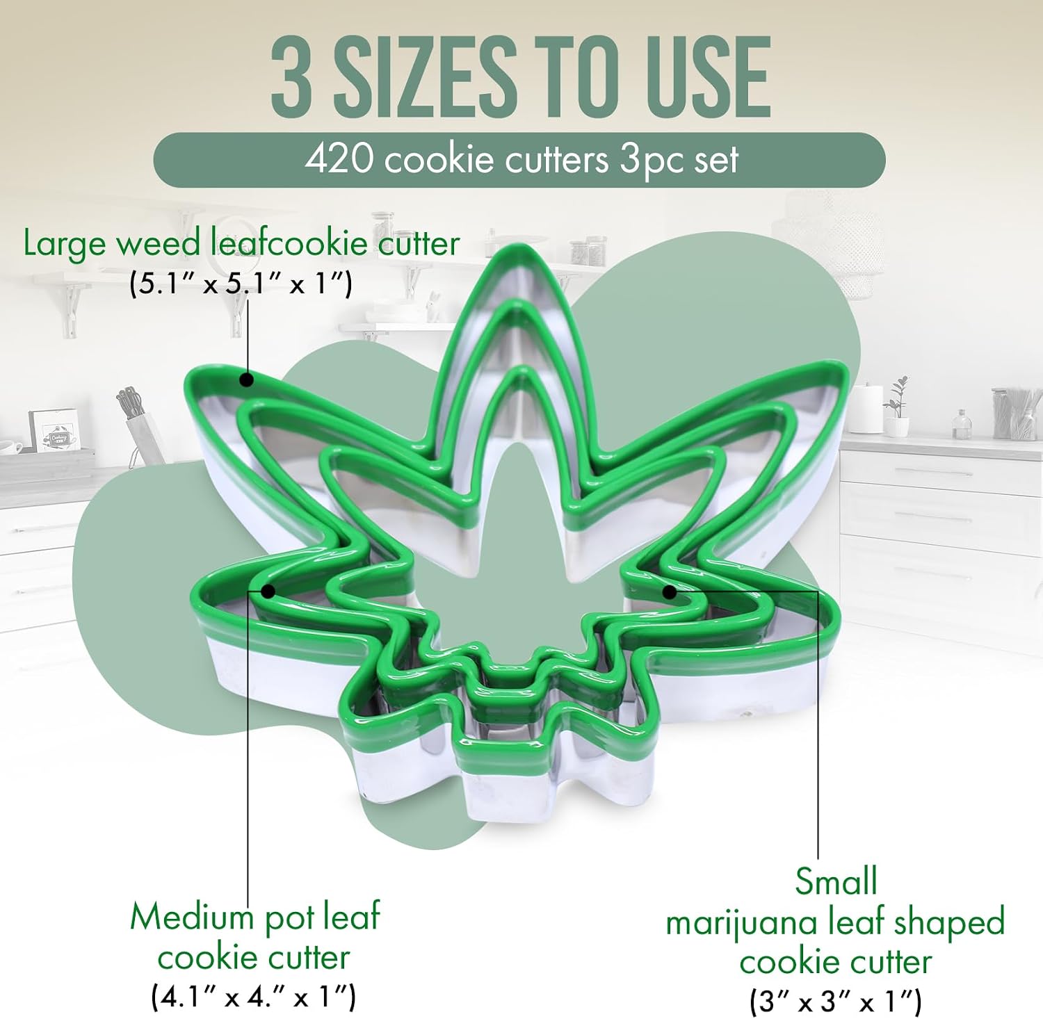 HELLO HIGH 3pc Leaf Cookie Cutters, 420 Baking Supplies & Fondant Stencils