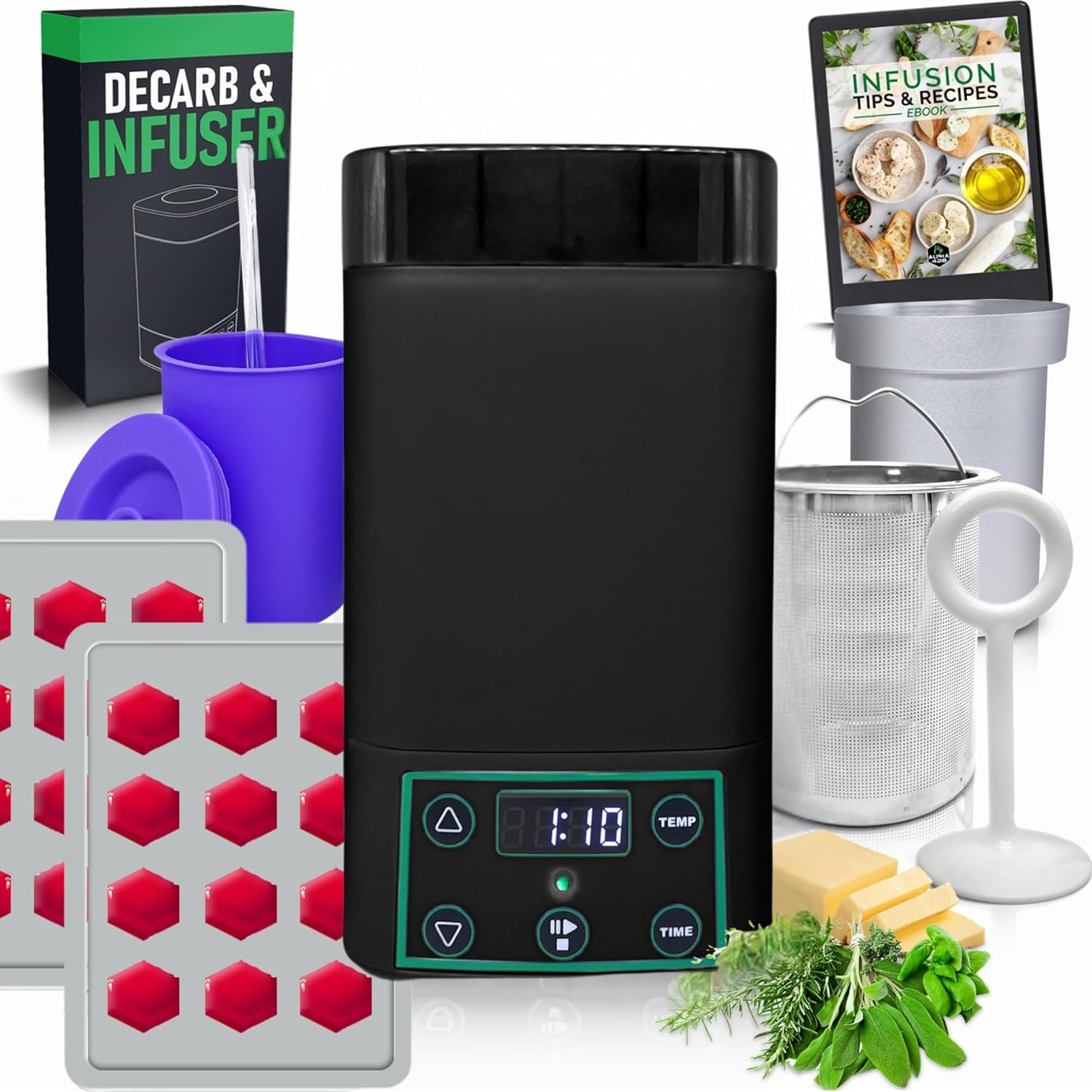 2 in 1 Decarboxylator & Infuser Machine for Butter, Oil & 2 Gummies Molds | Easy Butter Infusion Decarboxylation Machine, Includes Recipe eBook, 2 gummy trays