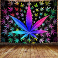 VEIGIKE Cool Trippy Weed Tapestry, Neon Tie Dye Marijuana Leaf Cannabis Art Tapestry Wall Hanging for Men Bedroom, Colourful Blacklight Tapestries Poster Blanket College Dorm Home Decor (90X70)