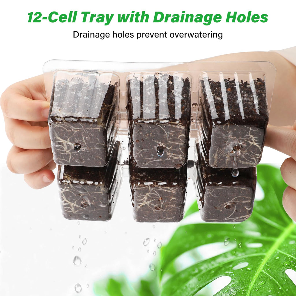 10-Pack Seed Starter Trays, Tall Dome, Base, 12-Cell Tray, Clear | 10 Seedling Kits with Tall Domes for Large Seed Starting. Adjustable Vents, Clear Trays & Heat Mat Compatibility, Indoor Use