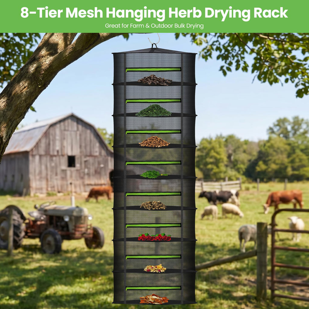 MEKOLIFE 6-Layer Herb Drying Rack with Collapsible Mesh Design | 23.62 Inch Hanging Drying Rack with Zipper and Garden Pruning Shears - Versatile Plant Drying Solution