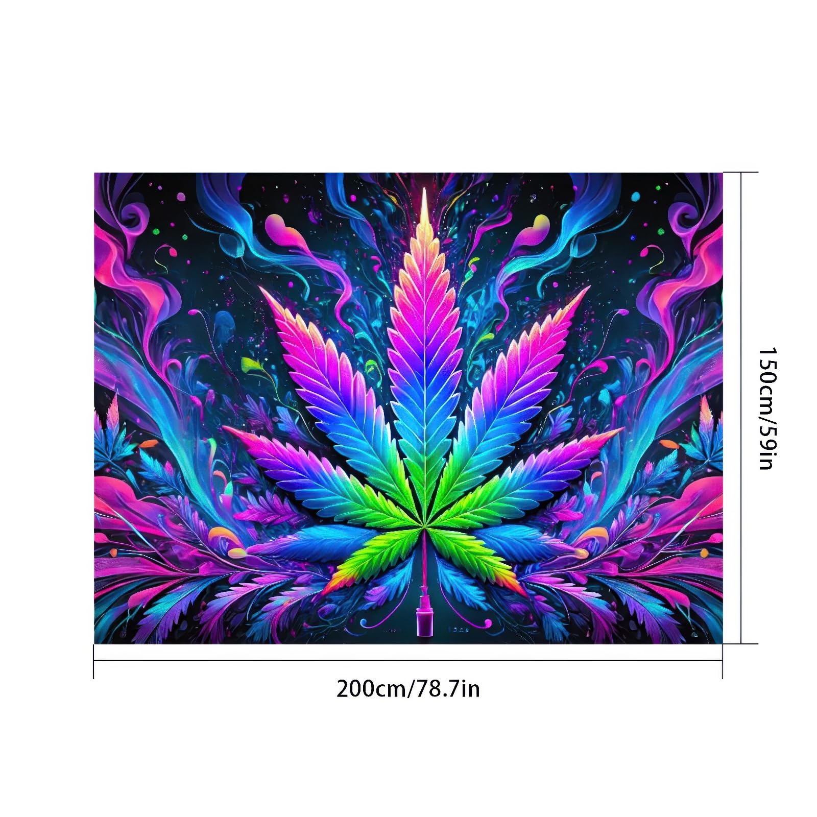 BlissYard Blacklight Tapestry Cannabis Leaf Bedroom Decor 78 x 59 Inch | Cannabis Leaf UV Wall Hanging Smoking Neon Backdrop for Bedroom Party Dorm Style