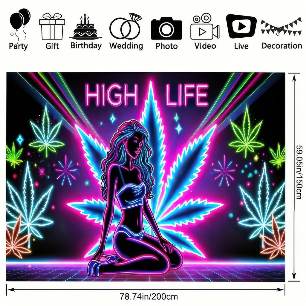 BlissYard Blacklight Tapestry Cannabis Leaf Bedroom Decor 78 x 59 Inch | Cannabis Leaf UV Wall Hanging Smoking Neon Backdrop for Bedroom Party Dorm Style