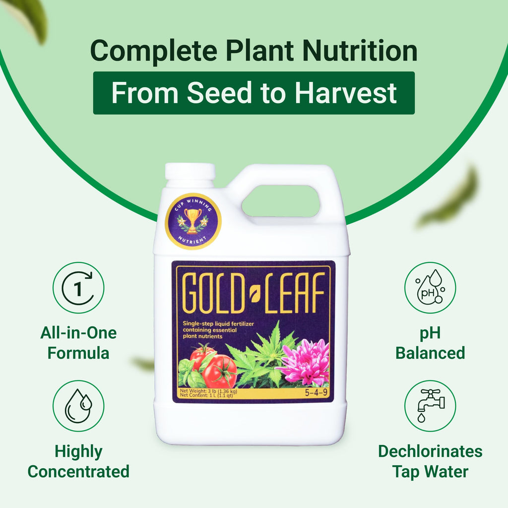 16.9 fl oz (500ml) Gold Leaf All-in-One Liquid Fertilizer | pH Balanced, Dechlorinates, No Additives Needed | Soil, Hydroponics, Coco | Complete Plant Food | Indoor & Outdoor, Tomatoes & Houseplants