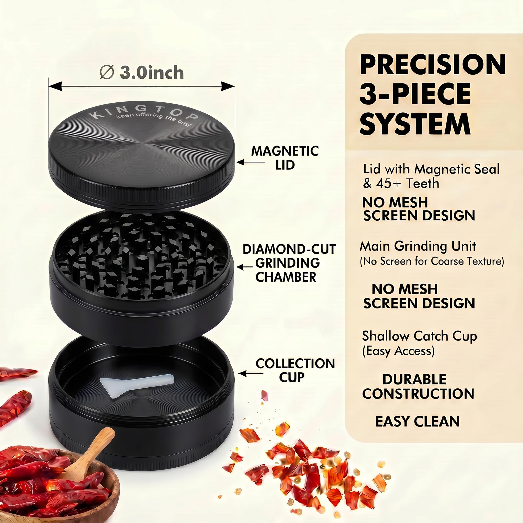 KINGTOP 3 Inch Large Grinder, Zinc Alloy Mills (Colorful)