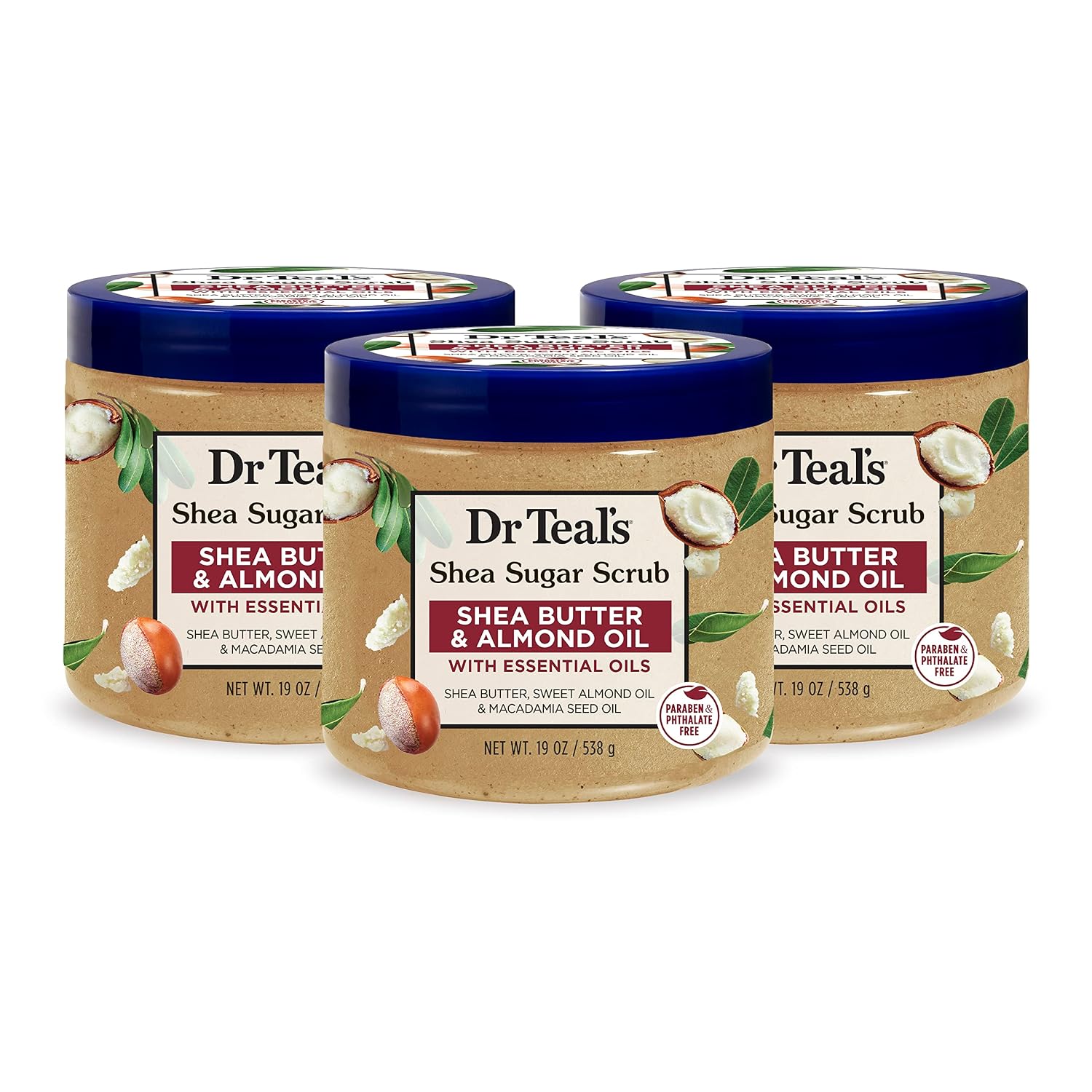 Dr Teal's Shea Sugar Body Scrub, Cannabis Sativa Hemp Seed Oil with Essential Oils, 19 oz (Pack of 3)