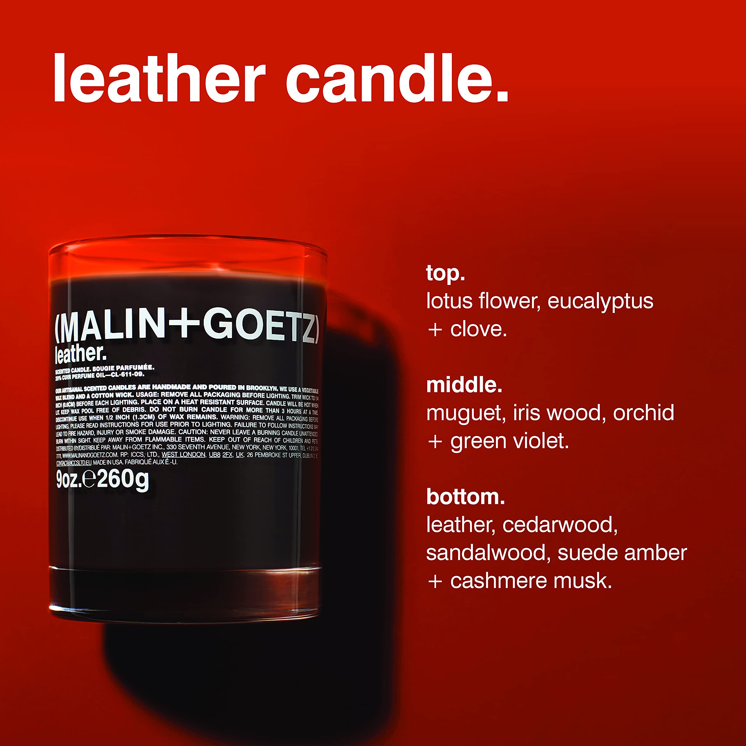 MALIN+GOETZ 9oz Scented Candle | Hand-Poured Soy Wax with Unique Fragrance Blends | Clean-Burning, Vegan & Cruelty-Free | Bergamot, Sage, Otto, Tomato, Strawberry, Cannabis, Dark Rum & Leather