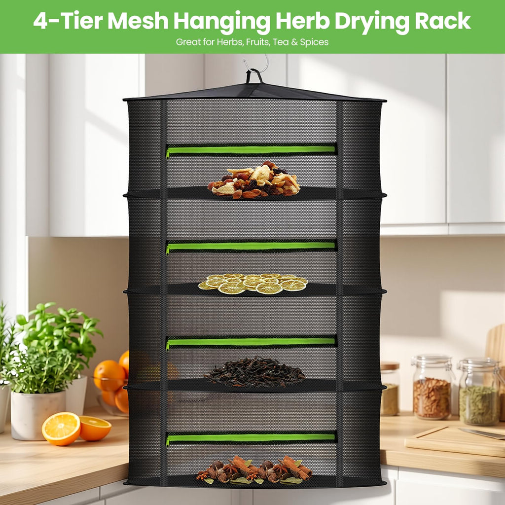 MEKOLIFE 6-Layer Herb Drying Rack with Collapsible Mesh Design | 23.62 Inch Hanging Drying Rack with Zipper and Garden Pruning Shears - Versatile Plant Drying Solution