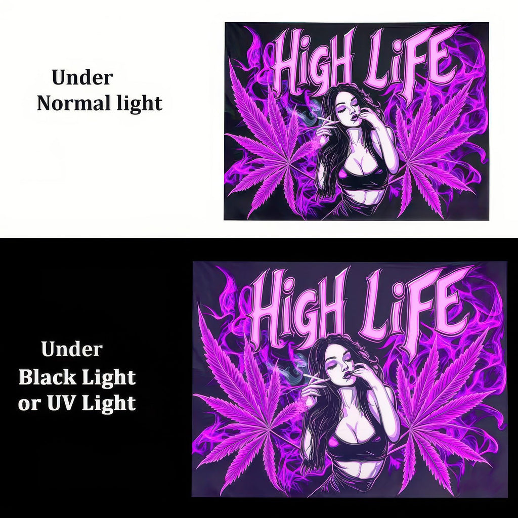 BlissYard Blacklight Tapestry Cannabis Leaf Bedroom Decor 78 x 59 Inch | Cannabis Leaf UV Wall Hanging Smoking Neon Backdrop for Bedroom Party Dorm Style
