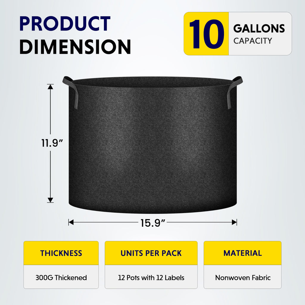 iPower 24-Pack 3 Gallon Grow Bags Heavy Duty Thickened Aeration Nonwoven Fabric Pots with Nylon Handles and 24 Labels for Planting Vegetables, Fruits, Flowers, Black