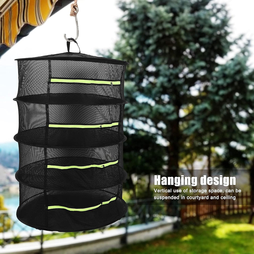 4 Layer Herbs Drying Rack, Polyester Good Airtightness Foldable Drying Rack, Hanging Multi‑Purpose Drying Tent with Zippers, for Courtyards, Ceilings, Growing