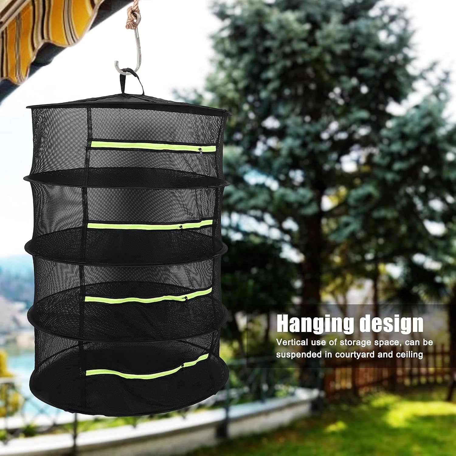4 Layer Herbs Drying Rack, Polyester Good Airtightness Foldable Drying Rack, Hanging Multi‑Purpose Drying Tent with Zippers, for Courtyards, Ceilings, Growing