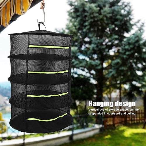 4 Layer Herbs Drying Rack, Polyester Good Airtightness Foldable Drying Rack, Hanging Multi‑Purpose Drying Tent with Zippers, for Courtyards, Ceilings, Growing