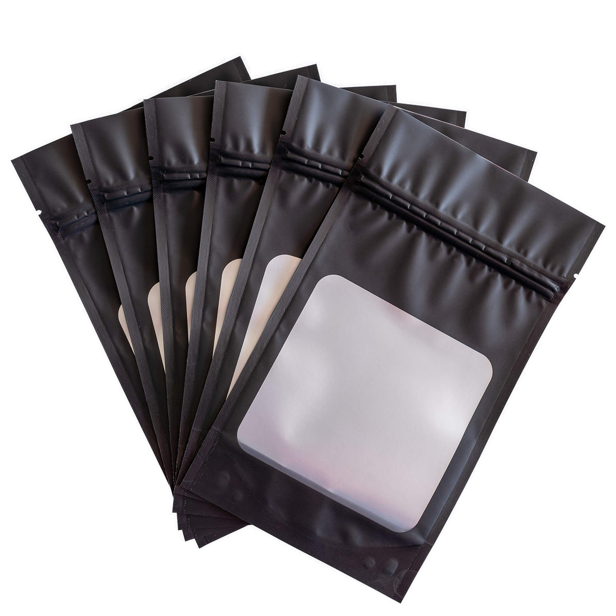 HANSER | Smell Proof Odorless Mylar Resealable Foil Pouch Bags with clear Window | Stand up bottom | Airtight | matte black | 100 Pieces | 4x6 inches