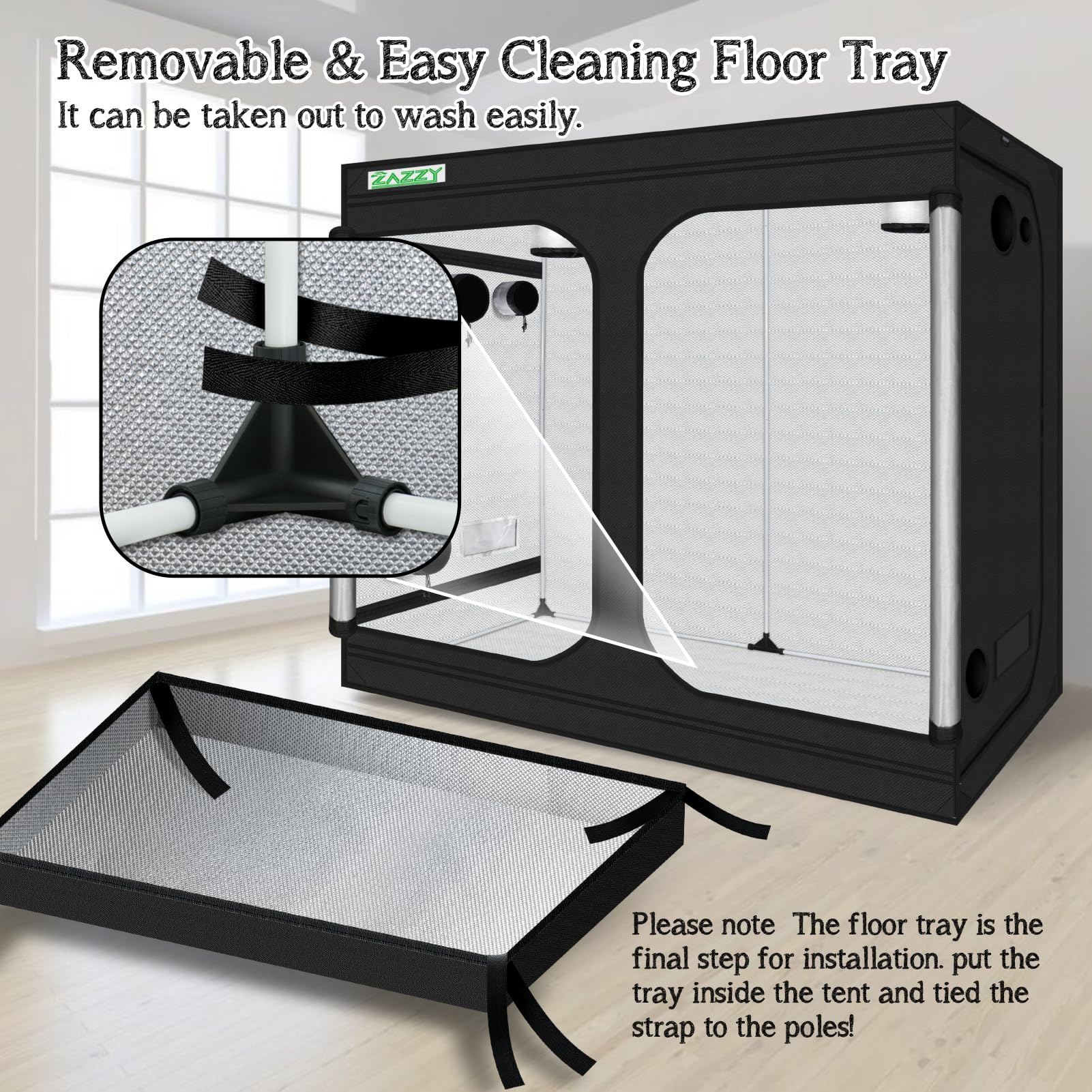 zazzy 3'X3' Grow Tent 32"x32"x63", High Reflective Mylar Growing Tent | Observation Window, Removable Floor Tray and Tool Bag for Planting Indoor Fruit Flower Veg