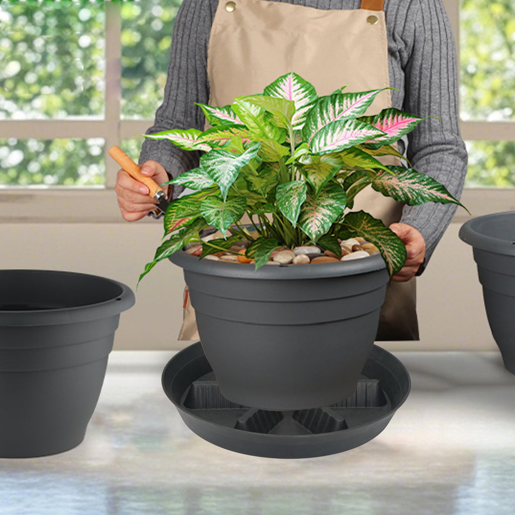 4 Pack Plant Saucer 8 inch, 10 12 14 17 inch, Plant Stand Plastic Plant Saucers for Indoors Outdoor, Heavy Duty Flower Planter Drip Trays for Pots, Pot Saucers for Plants, Grow Bags Saucers
