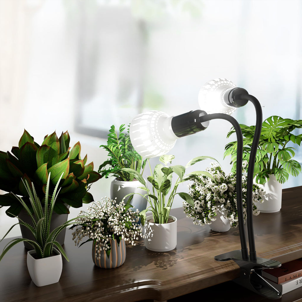 Grow Light,24W (160Watts Equiv) 5000K White Full Spectrum LED Growing Lamp Clip on Desk for Indoor Plants,Bulbs Replaceable & Non-dimmable (Black, 80Watts)