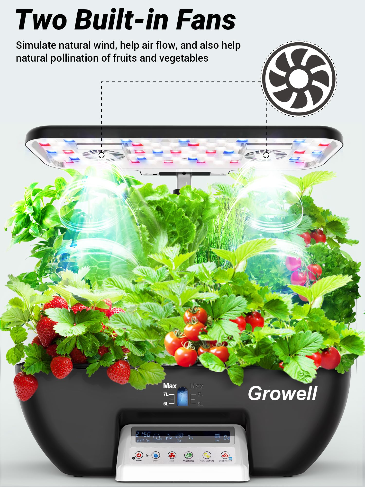 Growell Hydroponics Growing System Kit, 17 Pods Herb Garden with 102 28W Full-Spectrum Grow Lights & 2 Fans, Indoor Garden with Water Pump, 10L Water Tank, Auto Timer, Height Adjustable (Black & Grey)